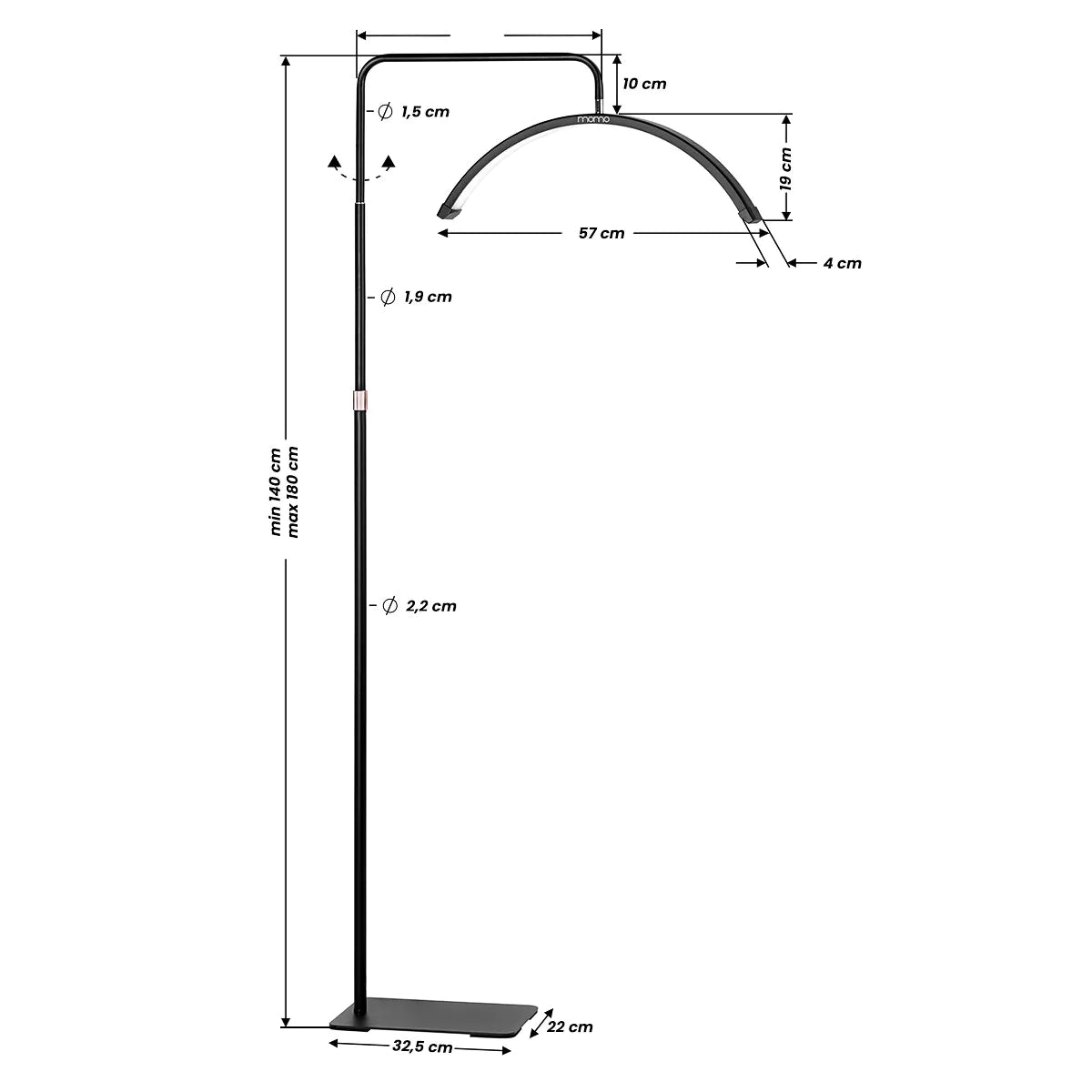 Skropstu un grima bezēnas LED lampa Momo Melna ar pamatni