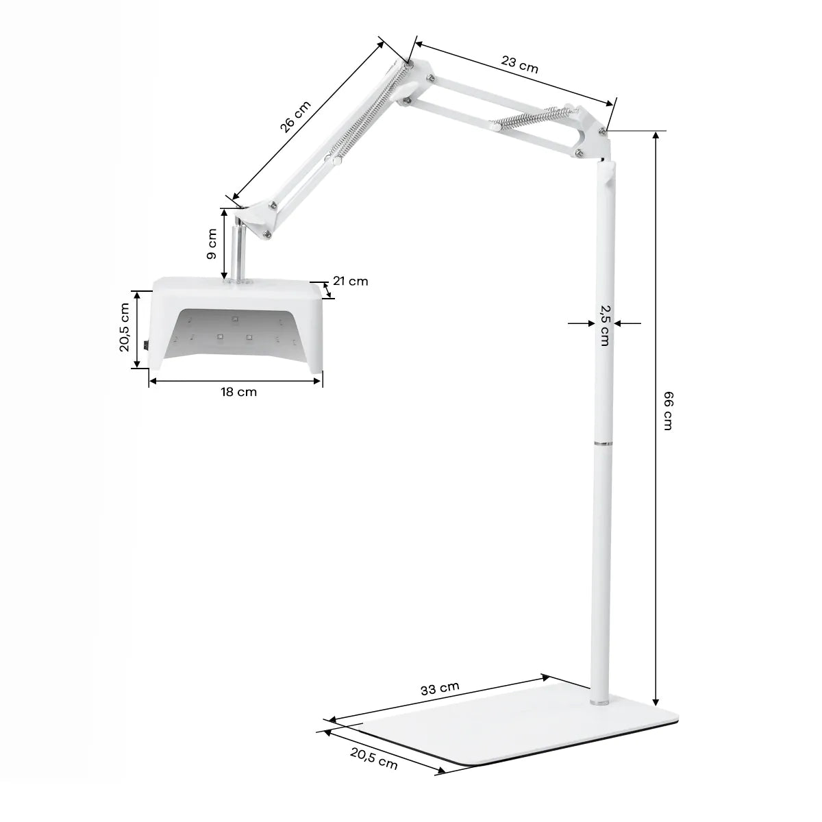 Pediküürilamp GLOW 112 UV/LED koos statiivi ja metallalusega, valge