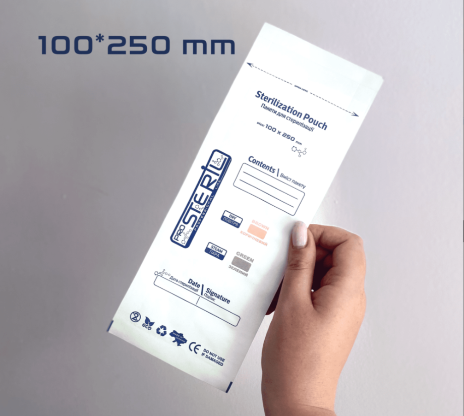 ProSteril Karstā gaisa & Autoklāva sterilizācijas maisiņi 100x250mm PKW ar indikatoru Balti 100gab.