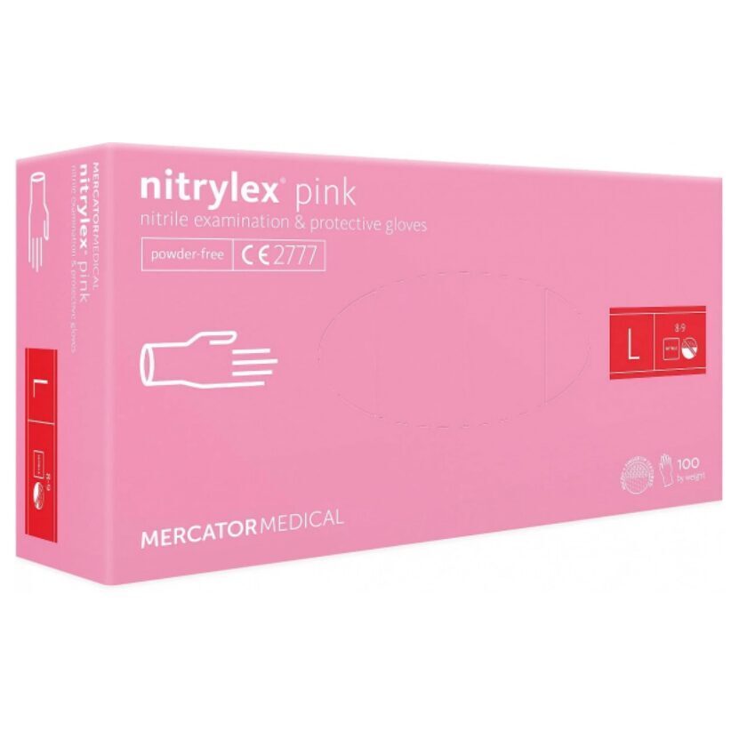 Nitrylex PF Одноразовые нитриловые перчатки, без напыления L, Розовые, 100 шт. (Польша)