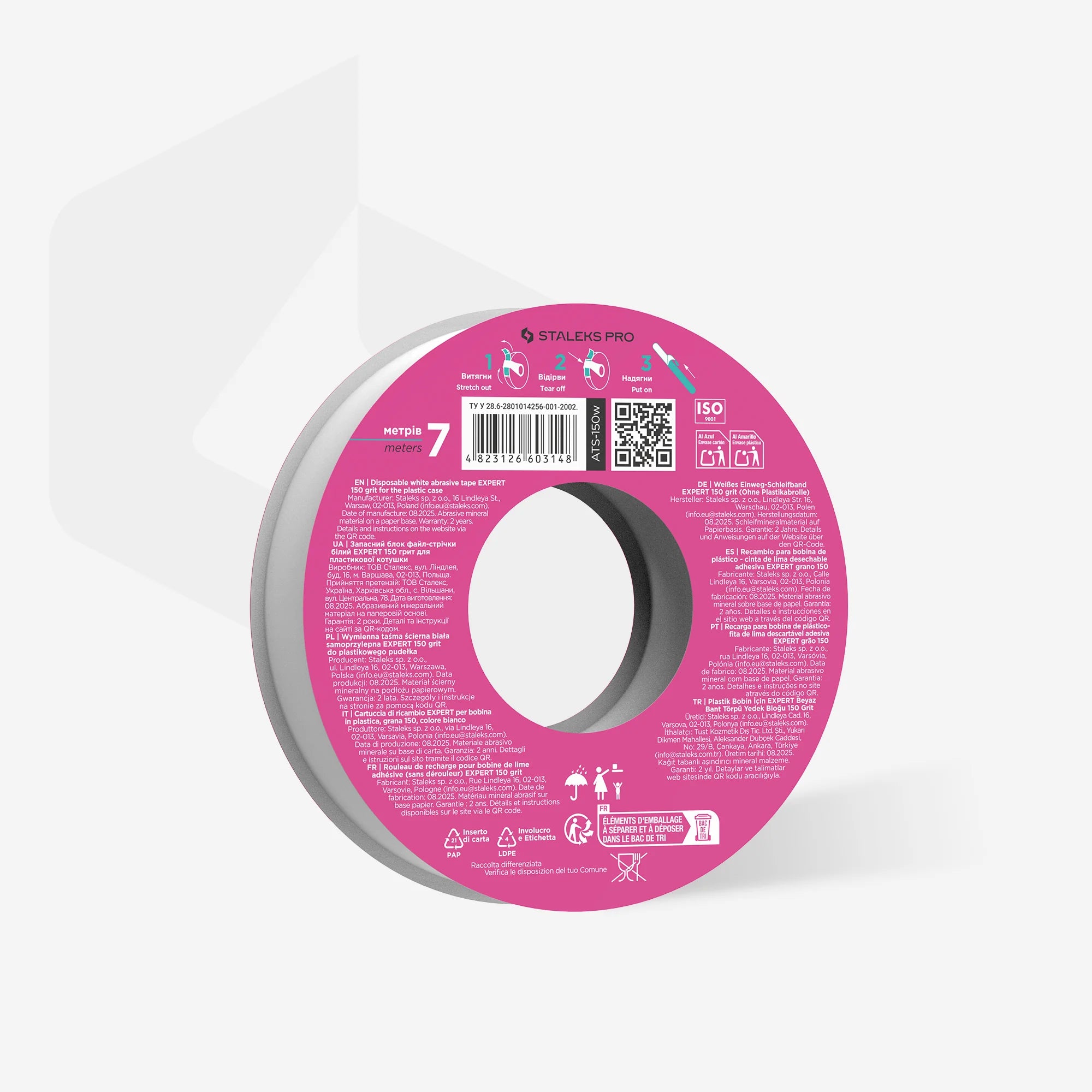 STALEKS Refillable file-tape (donut), white ATS-150W / 150 grit / 7 m