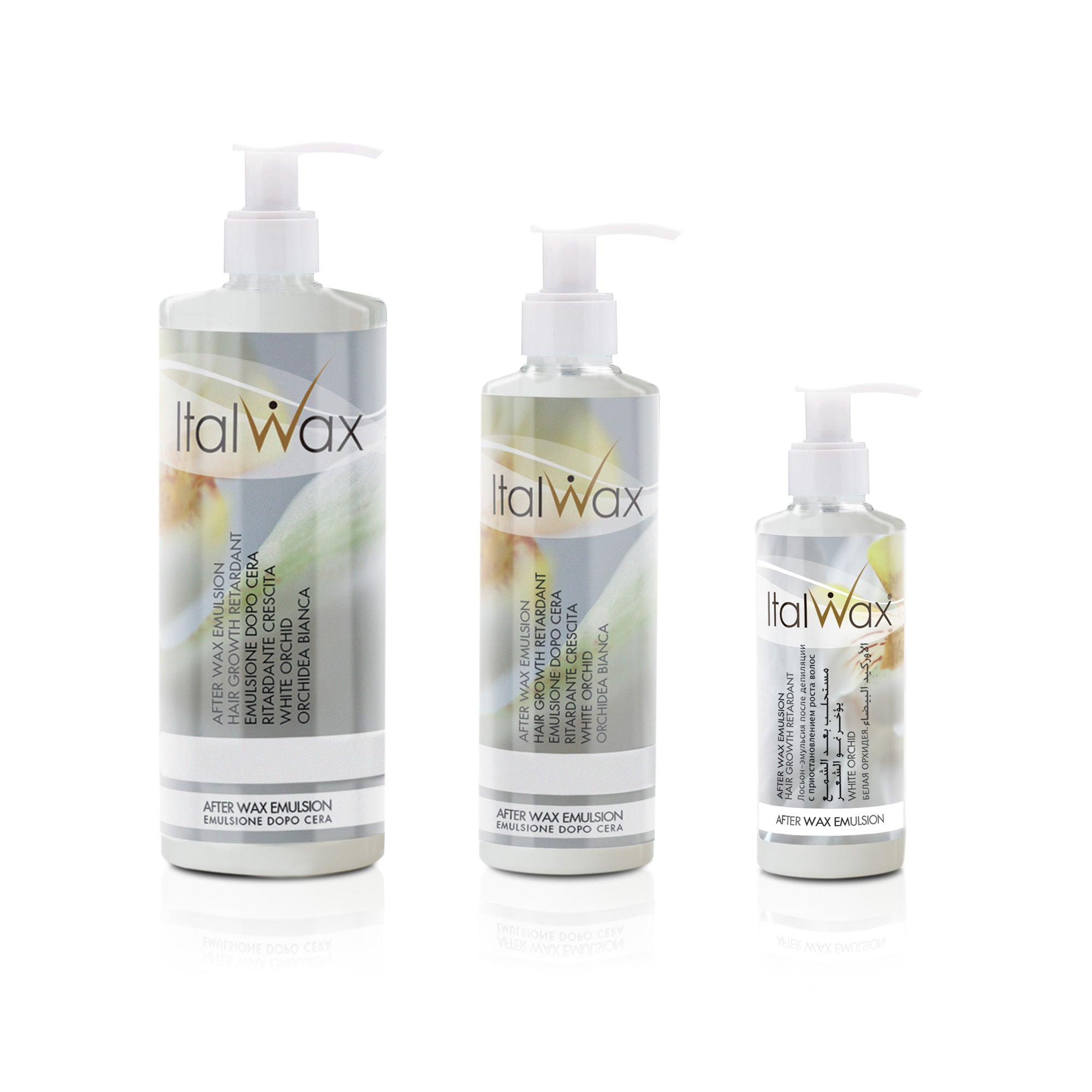 ItalWax AFTER WAX EMULTION Pēc depilācijas procedūras emulsija ar Balto orhideju 500 ml