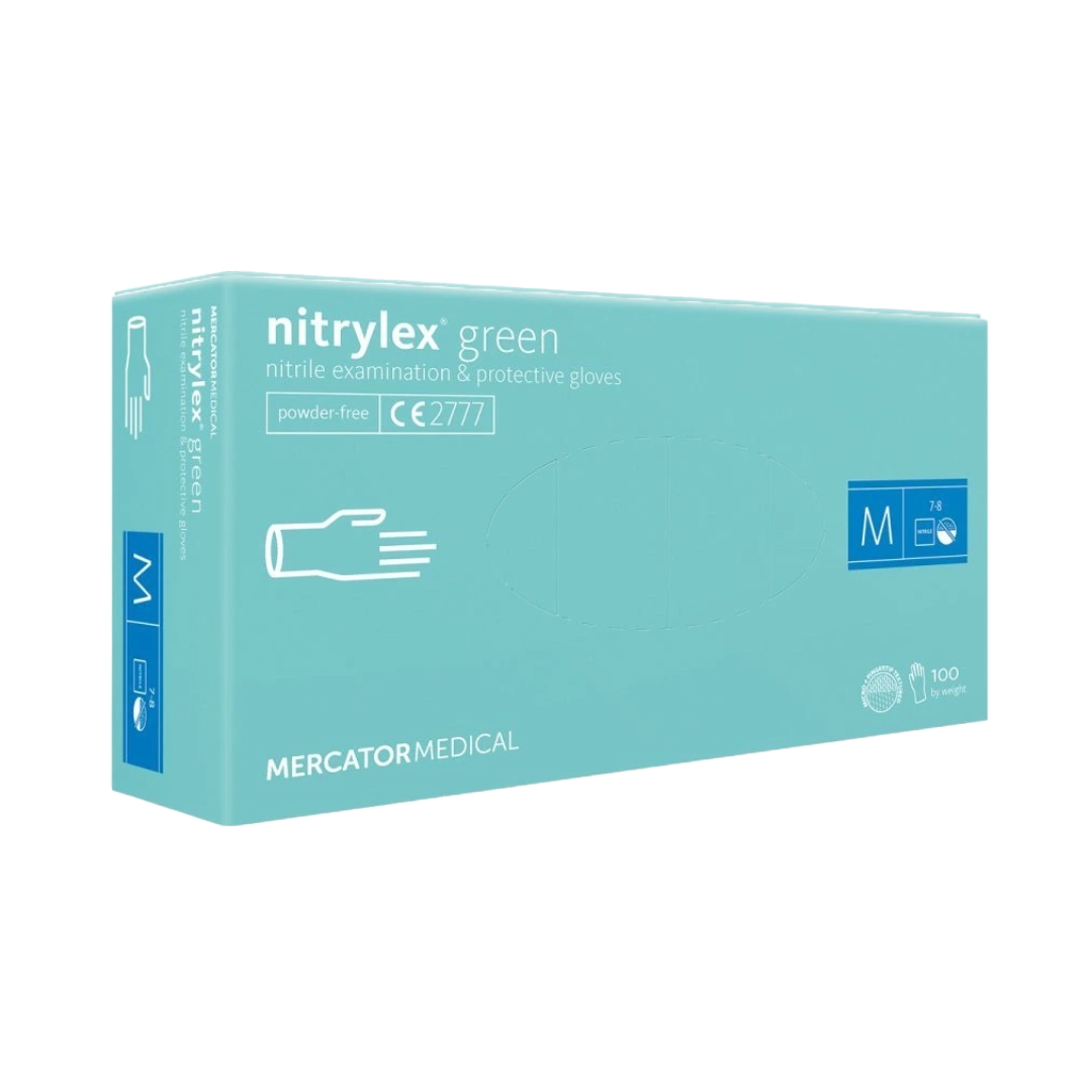 Nitrylex PF Одноразовые нитриловые перчатки, без напыления M, Зеленые, 100 шт. (Польша)