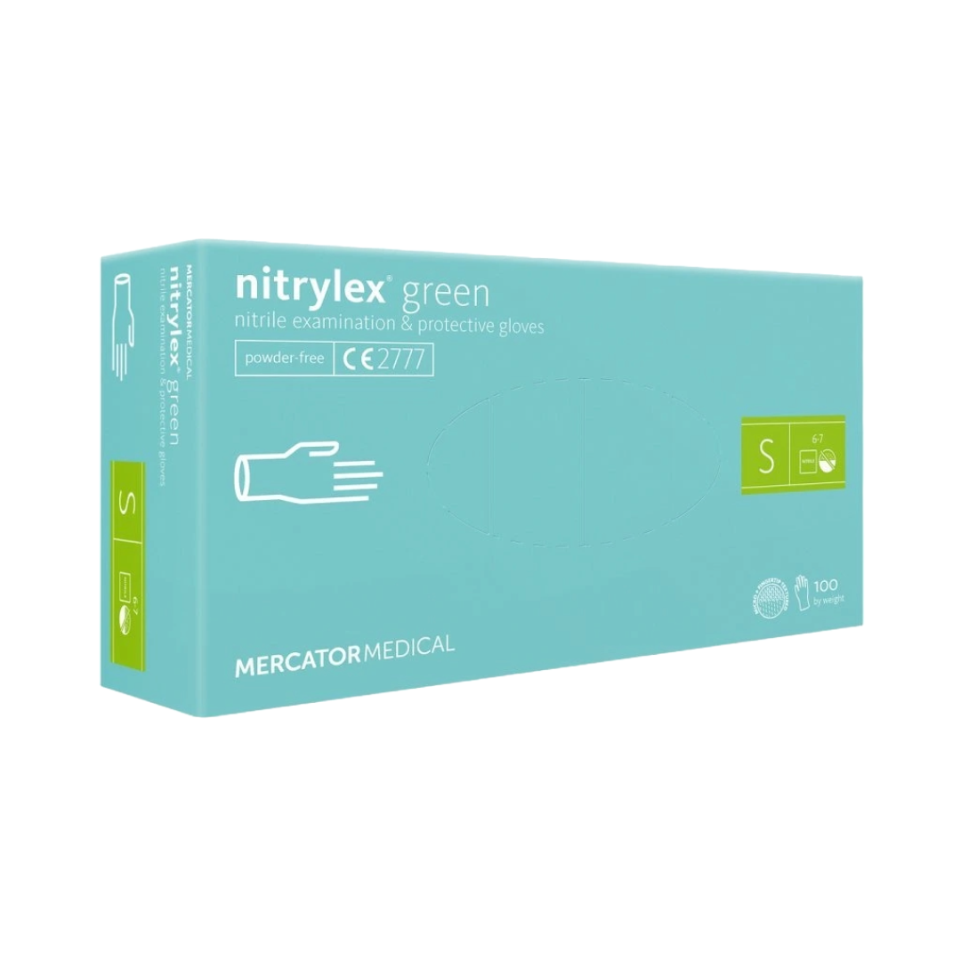 Nitrylex PF Одноразовые нитриловые перчатки, без напыления S, Зеленые, 100 шт. (Польша)