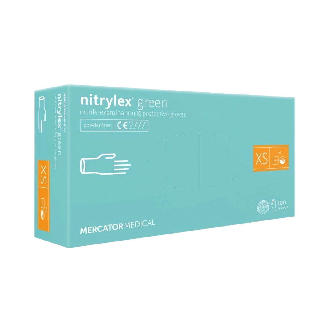 Nitrylex PF Одноразовые нитриловые перчатки, без напыления XS, Зеленые, 100 шт. (Польша)