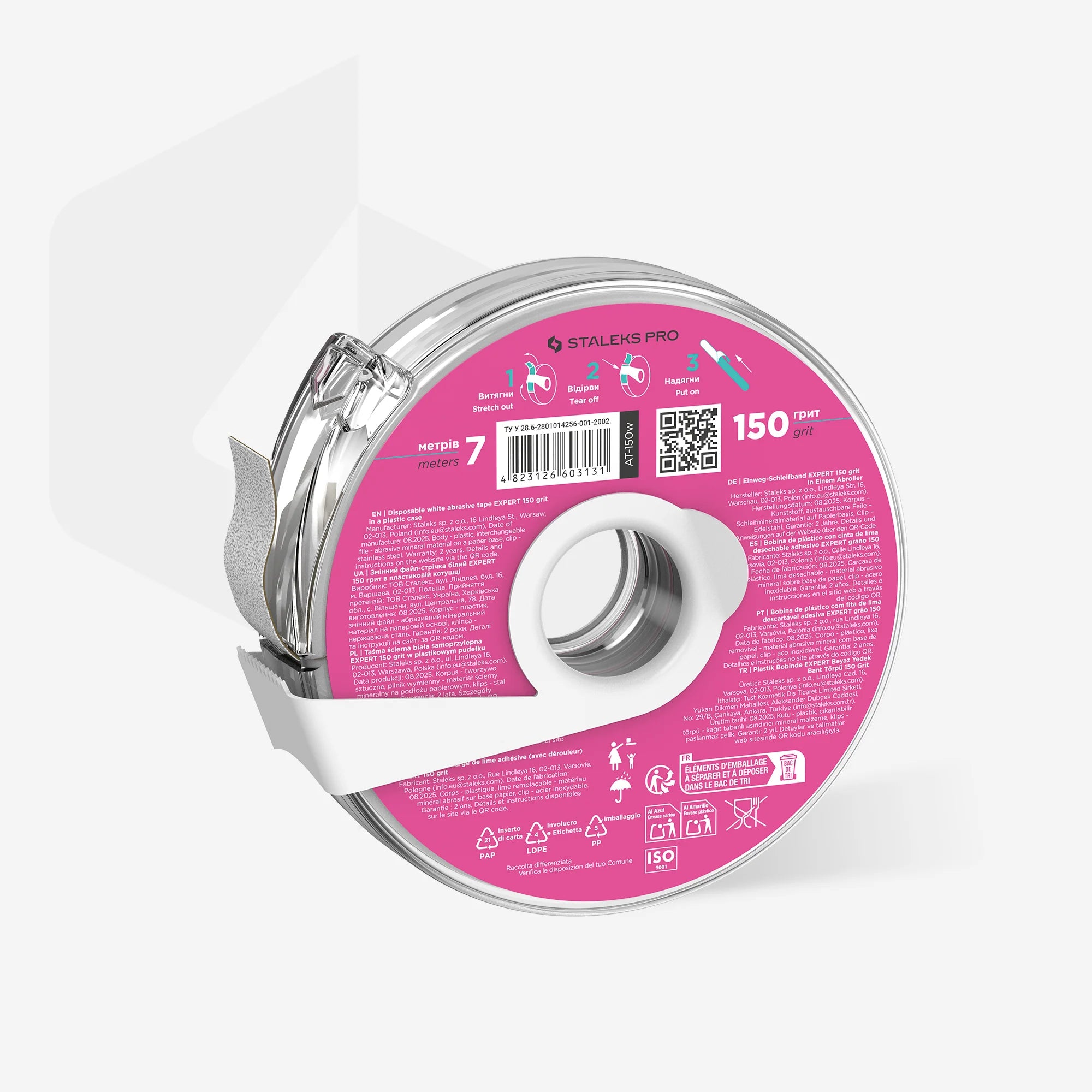 STALEKS Interchangeable file-tape (donut), white AT-150W / 150 grit / 8 m