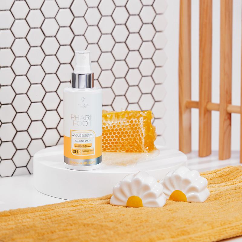 PHARM FOOT Nomierinošs sprejs sausai roku, kāju un ķermeņa ādai ar manuka medu, reSCUE ESSENCE, 150ml
