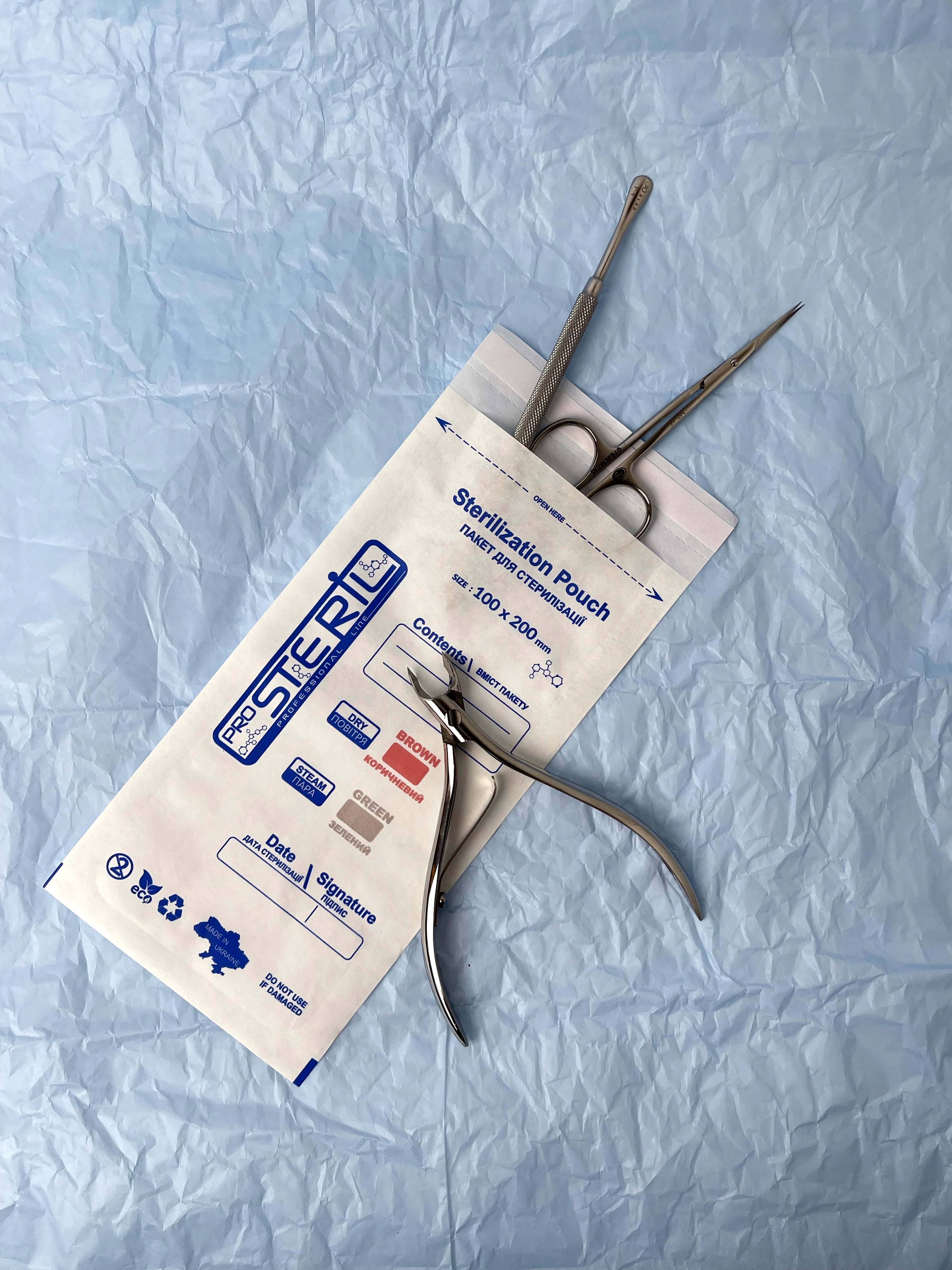 be STERIL&SAFE Dry & Autoclave Combined Sterilization Bags 100x200mm PKW with Indicator White 100pcs.