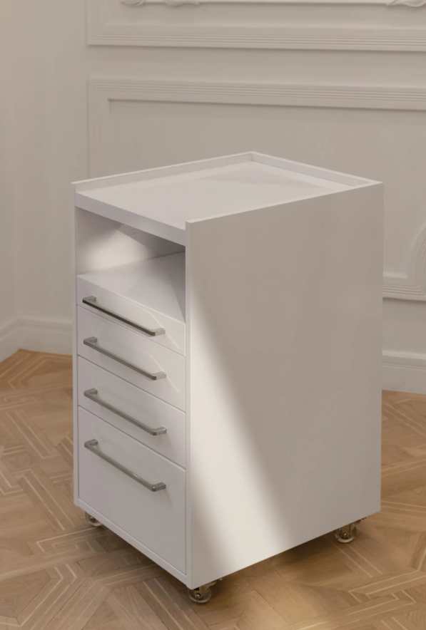 Afinia mobile podiatry cabinet with silver handles 