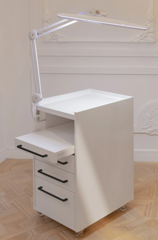 Afinia mobile podiatry cabinet with black handles 