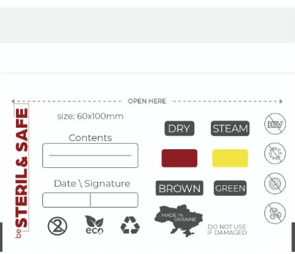 be STERIL&SAFE Dry & Autoclave Combined Sterilization Bags 60x100mm PKW with Indicator White 100pcs.