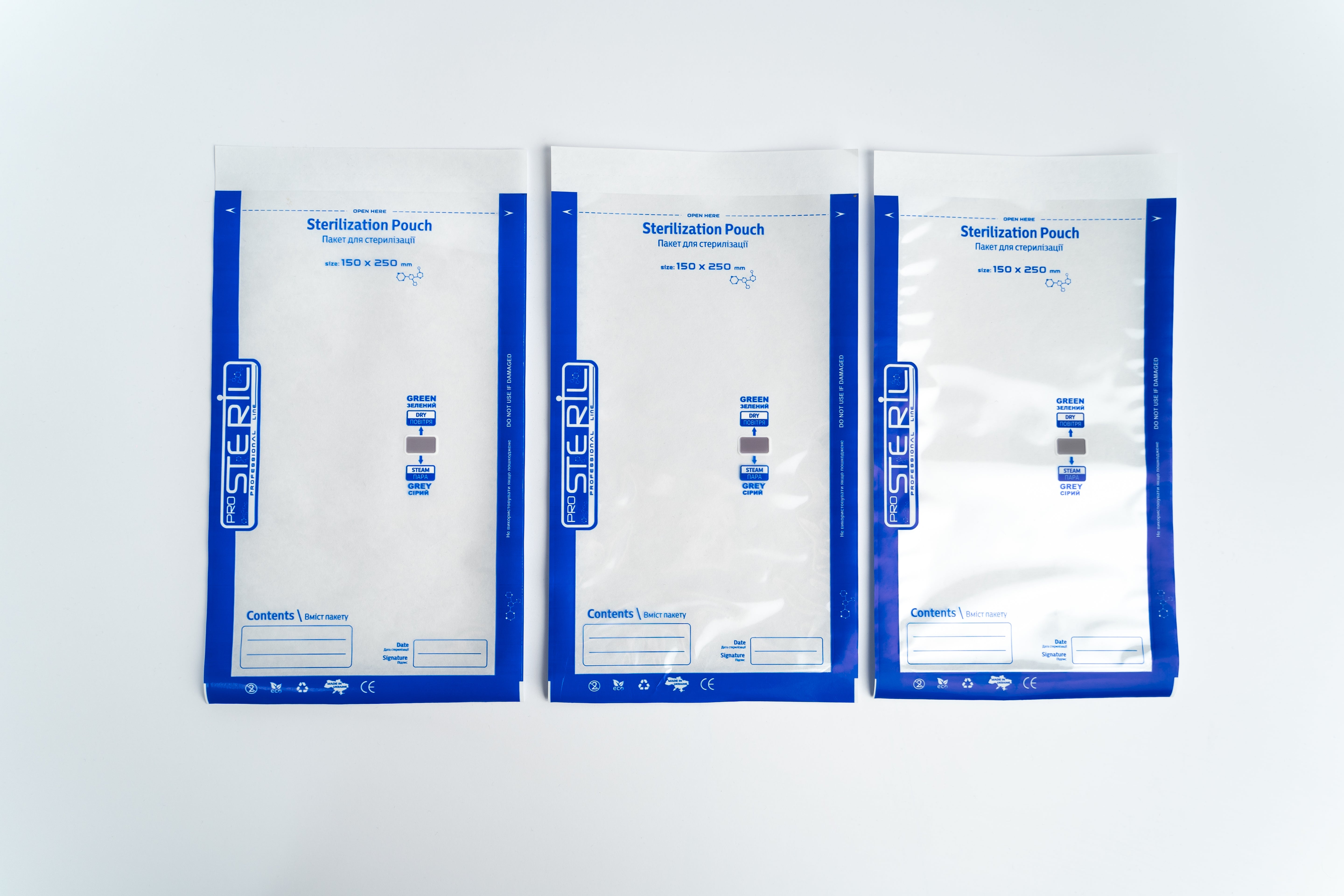 ProSteril Karstā gaisa & Autoklāva sterilizācijas maisiņi 150x250mm CPW caurspīdīgi ar indikatoru 100gab.