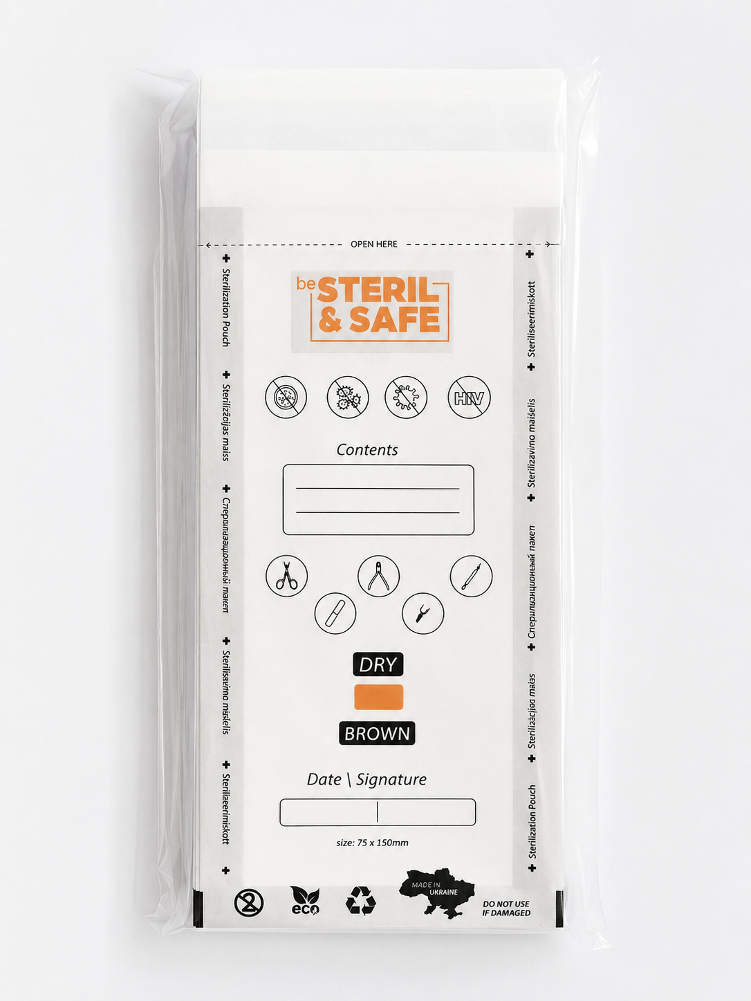 be STERIL&SAFE Heißluft-Sterilisationsbeutel 75x150mm CDW transparent mit Indikator 100 Stk.